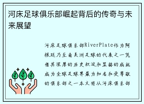 河床足球俱乐部崛起背后的传奇与未来展望 河床足球俱乐部崛起背后的传奇与未来展望
